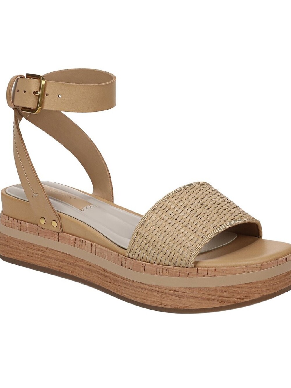 Franco Sarto Woven Ankle-Strap Platform Sandal in Tan Size 8.5 New